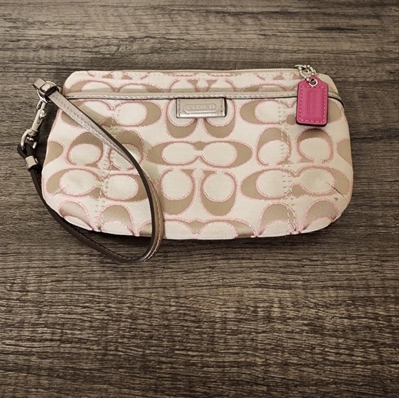 Coach Handbags - Coach Beige and Pink Wristlet/Wallet